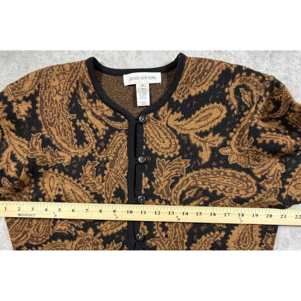 Jones New York Vintage Womens Medium Cardigan Lambswool Brown Black Paisley - Picture 9 of 10